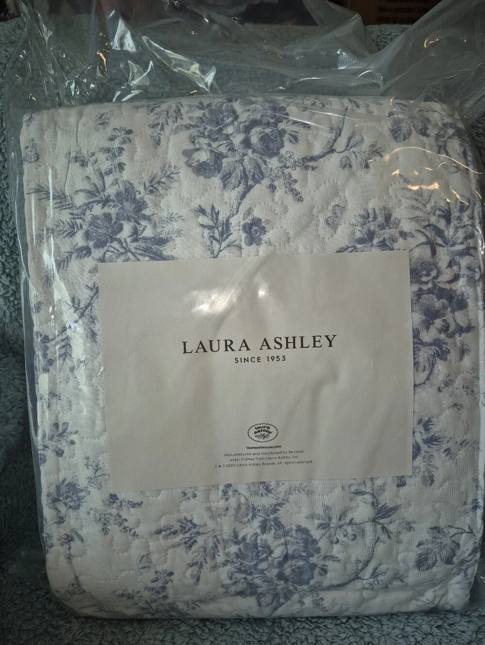 Laura Ashley Blue and White Floral Quilt Set Reversible